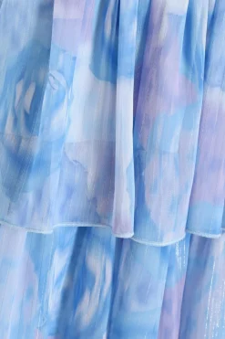 Quiz Light Blue Floral High Neck Tiered Midi Dress Discount