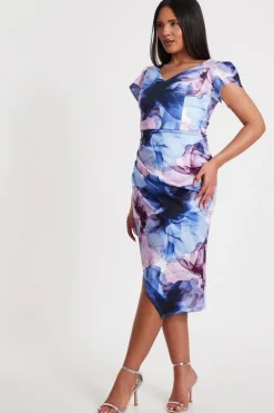 Quiz Light Blue Floral Print Midi Dress Outlet