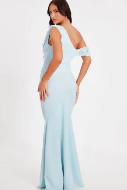 Quiz Floral Ruched Maxi Dress Light Blue Sale