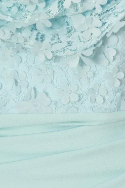Quiz Floral Ruched Maxi Dress Light Blue Sale