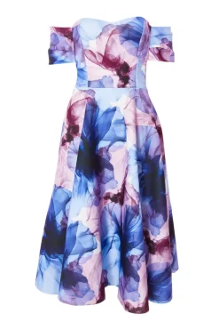 Quiz Light Blue Floral Skater Dress Online