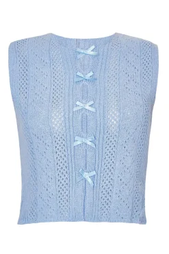 Quiz Light Blue Knit Bow Top