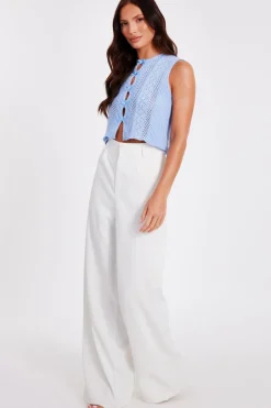 Quiz Light Blue Knit Bow Top
