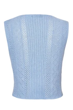 Quiz Light Blue Knit Bow Top