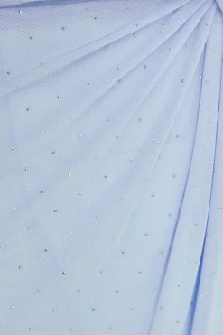 Quiz Light Blue Mesh Embellished Midaxi Dress Outlet
