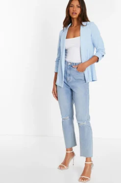 Quiz Light Blue Ruched Sleeve Blazer Outlet