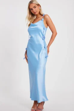 Quiz Satin Midaxi Dress Light Blue New