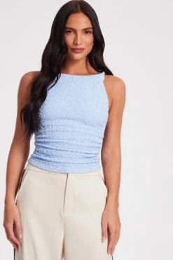 Quiz Textured Mesh Top Light Blue Online