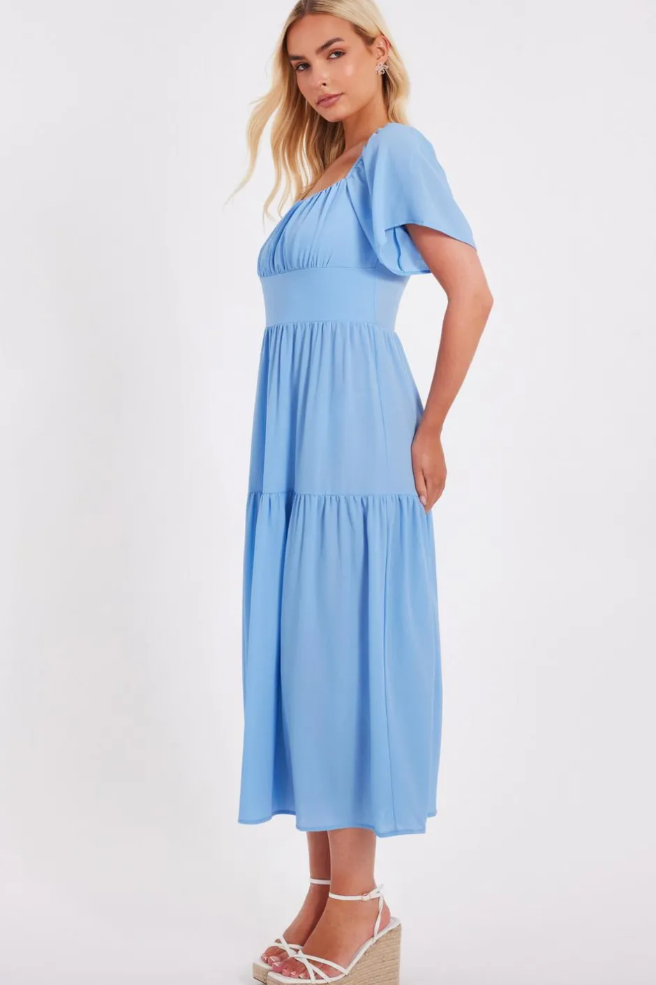 Quiz Tiered Midaxi Dress Light Blue Best