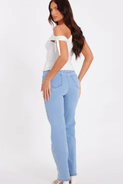 Quiz Light Denim Embellished Jeans