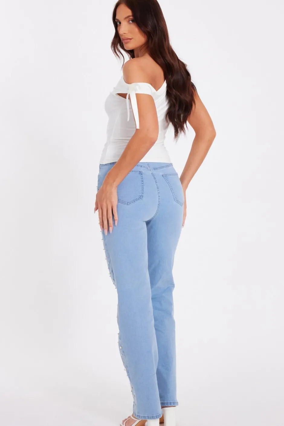 Quiz Light Denim Embellished Jeans