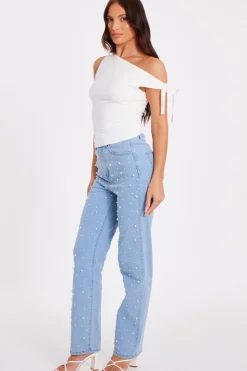 Quiz Light Denim Embellished Jeans