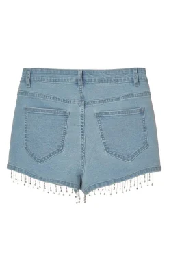 Quiz Light Denim Embellished Shorts Sale