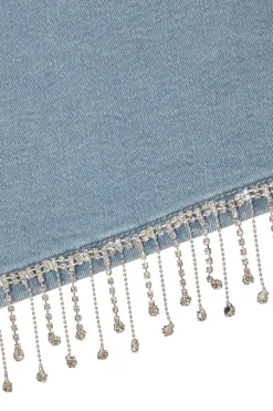 Quiz Light Denim Embellished Shorts Sale