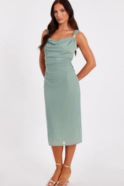 Quiz Light Mesh Buckle Detail Midi Dress Green Online