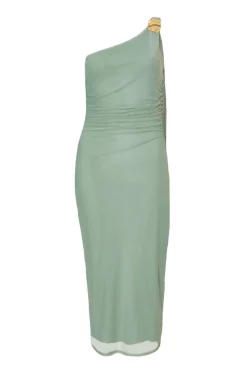 Quiz Light Mesh One Shoulder Midi Dress Green Online
