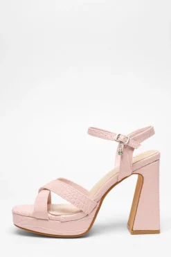 Quiz Crocodile Cross Strap Platform Heeled Sandals Light Pink Sale