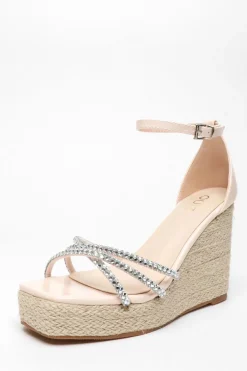 Quiz Diamante Cross Strap Wedges Light Pink Best