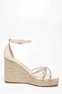 Quiz Diamante Cross Strap Wedges Light Pink Best