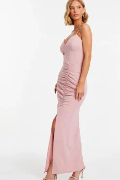 Quiz Light Pink Diamante Ruched Maxi Dress Best