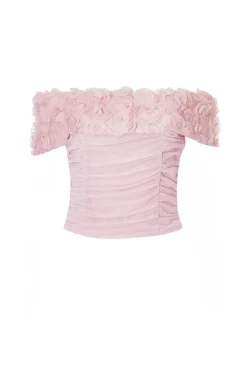 Quiz Light Floral Mesh Top Pink Hot