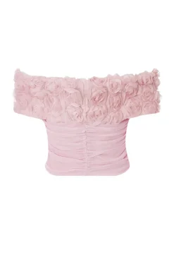Quiz Light Floral Mesh Top Pink Hot