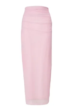 Quiz Mesh Ruched Midaxi Skirt Light Pink Outlet