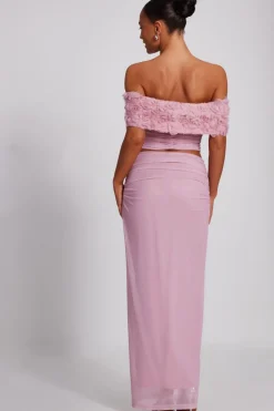 Quiz Mesh Ruched Midaxi Skirt Light Pink Outlet
