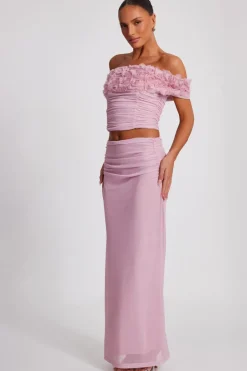 Quiz Mesh Ruched Midaxi Skirt Light Pink Outlet