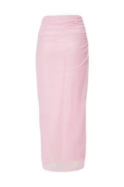 Quiz Mesh Ruched Midaxi Skirt Light Pink Outlet
