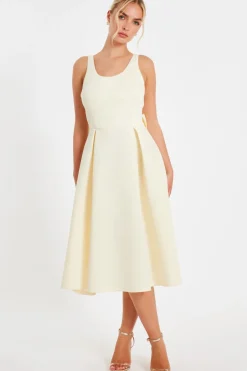 Quiz Bow Back Midi Dress Light Yellow Clearance