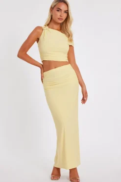 Quiz Light Yellow Ruched Maxi Skirt Online