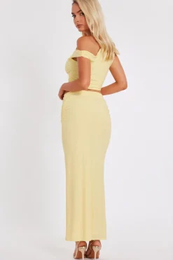 Quiz Light Yellow Ruched Maxi Skirt Online