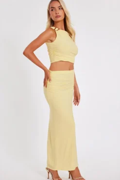 Quiz Light Yellow Ruched Maxi Skirt Online