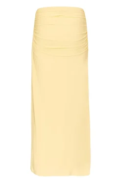 Quiz Light Yellow Ruched Maxi Skirt Online