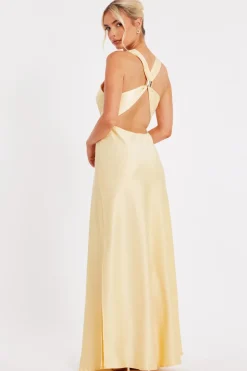 Quiz Light Yellow Satin Maxi Dress Hot