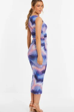 Quiz Lilac Abstract Print Mesh Midaxi Dress New