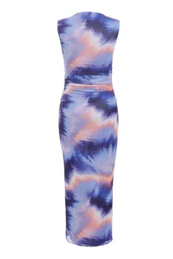 Quiz Lilac Abstract Print Mesh Midaxi Dress New