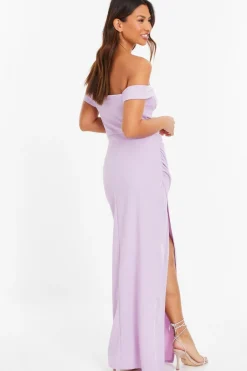 Quiz Lilac Bardot Ruched Maxi Dress Discount