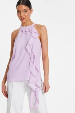 Quiz Chiffon Frill Drape Top Lilac New