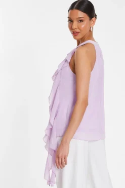 Quiz Chiffon Frill Drape Top Lilac New
