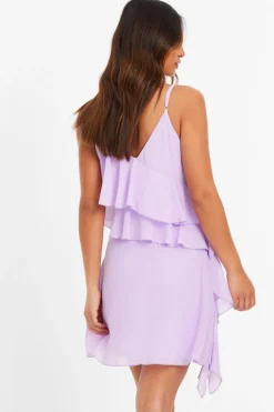 Quiz Lilac Chiffon Frill Mini Skater Dress New
