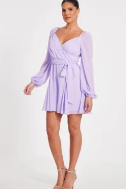 Quiz Lilac Chiffon Long Sleeve Playsuit Outlet