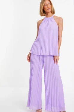 Quiz Lilac Chiffon Pleated High Neck Top