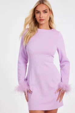 Quiz Feather Trim Mini Dress Lilac Online