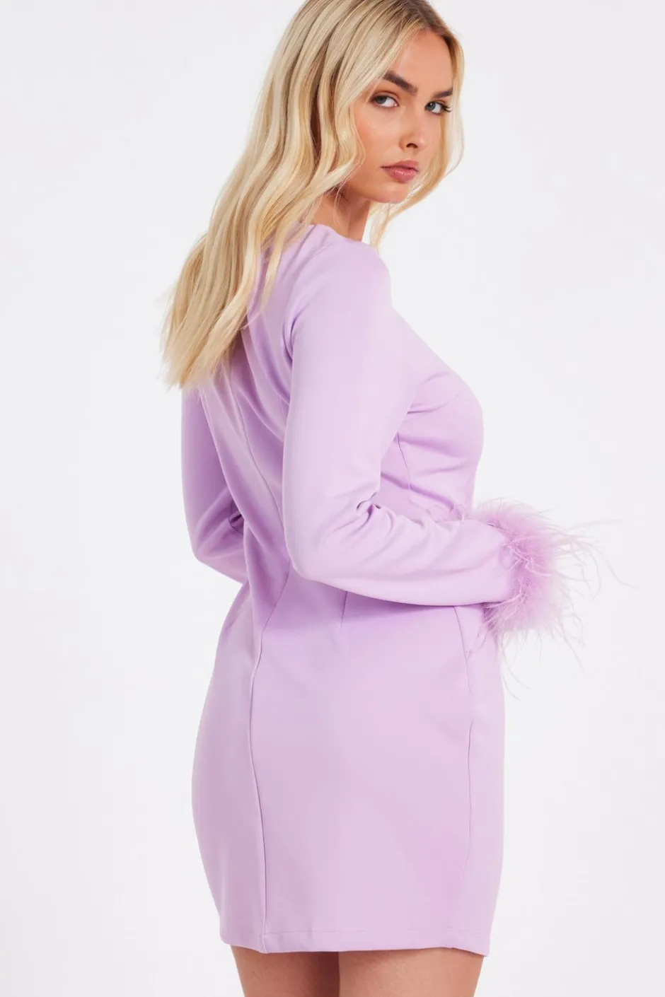 Quiz Feather Trim Mini Dress Lilac Online