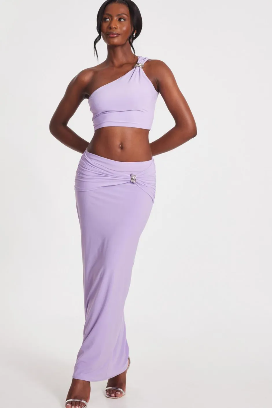 Quiz Lilac One Shoulder Crop Top Discount