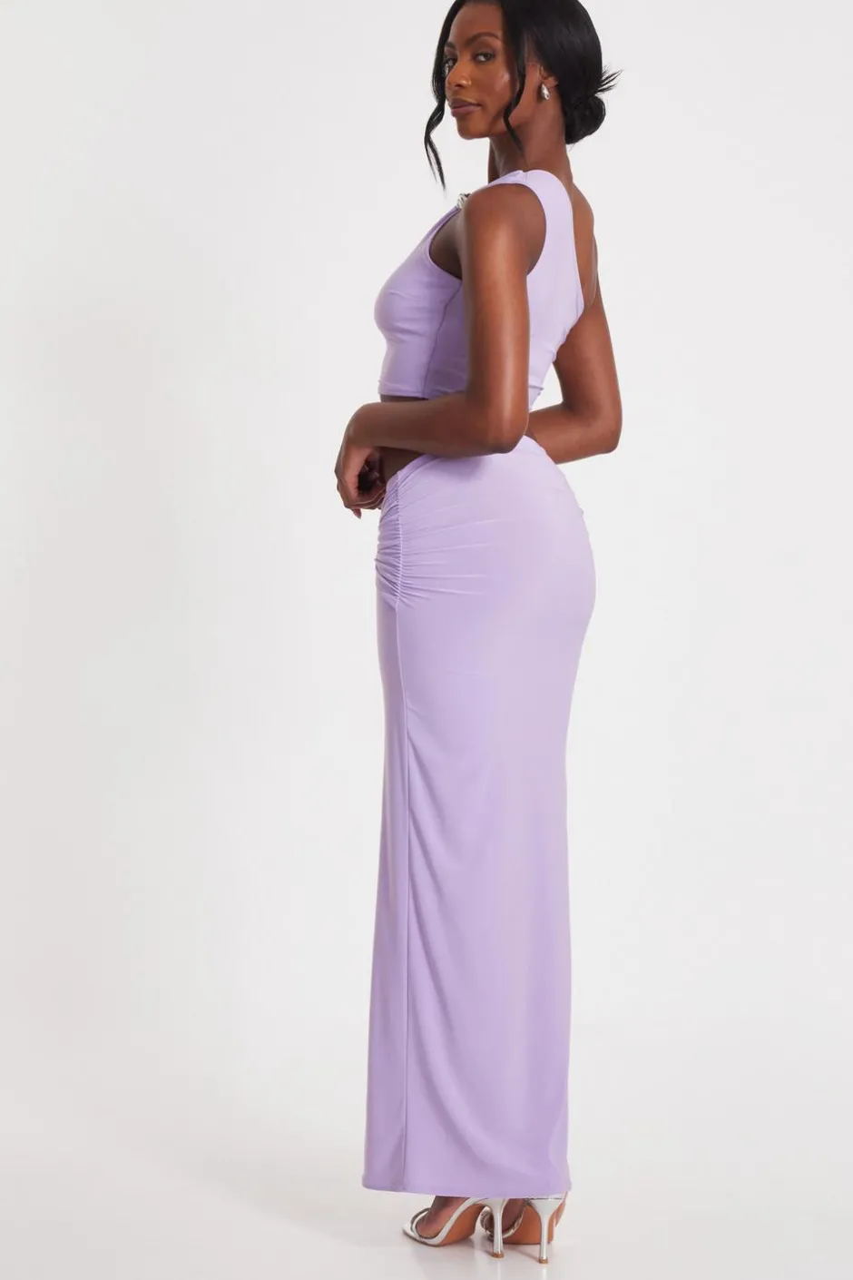 Quiz Lilac One Shoulder Crop Top Discount