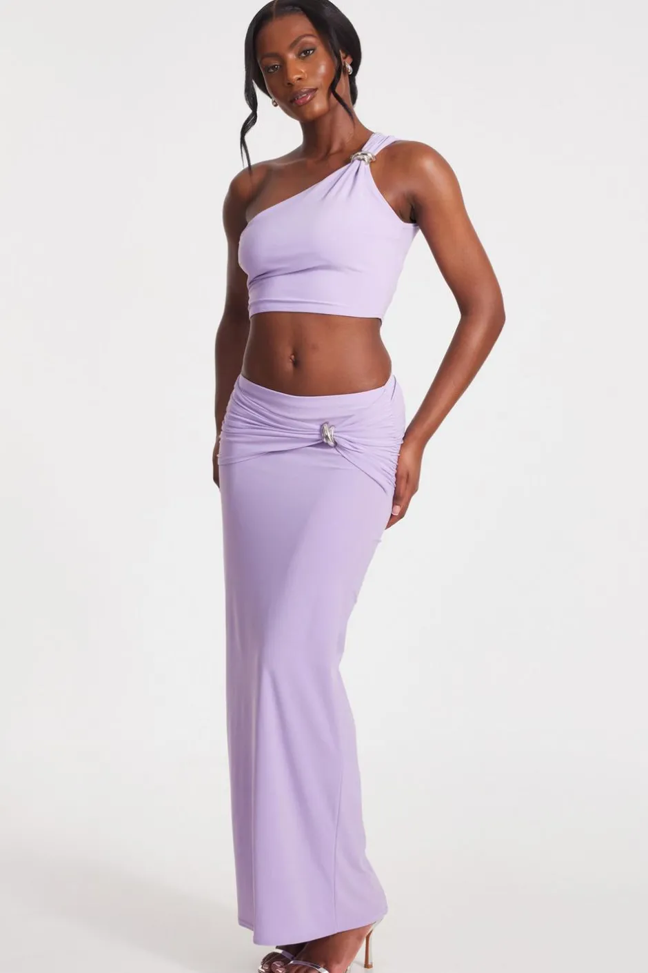 Quiz Lilac One Shoulder Crop Top Discount