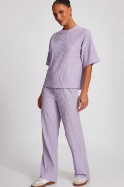 Quiz Textured Palazzo Trousers Lilac Clearance